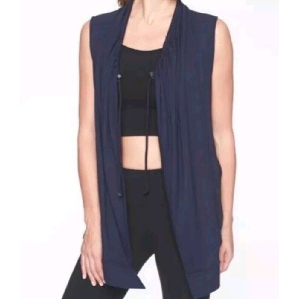 Athleta Mindset Vest Cardigan Navy Blue Pockets Women’s‎ Size M/ TALL NWT